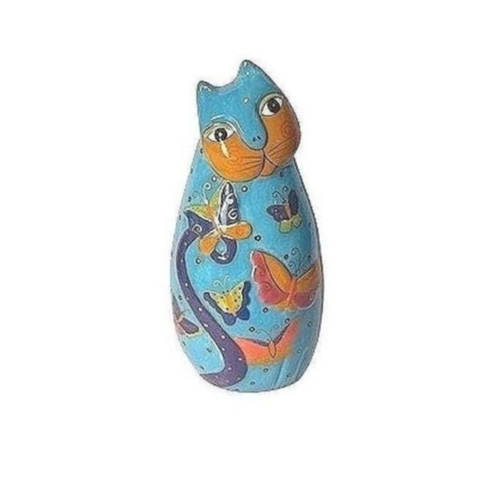 Vintage Laurel Burch Blue Cat Figurine, Gantz Butterflies Decor, Feline Statute‎
